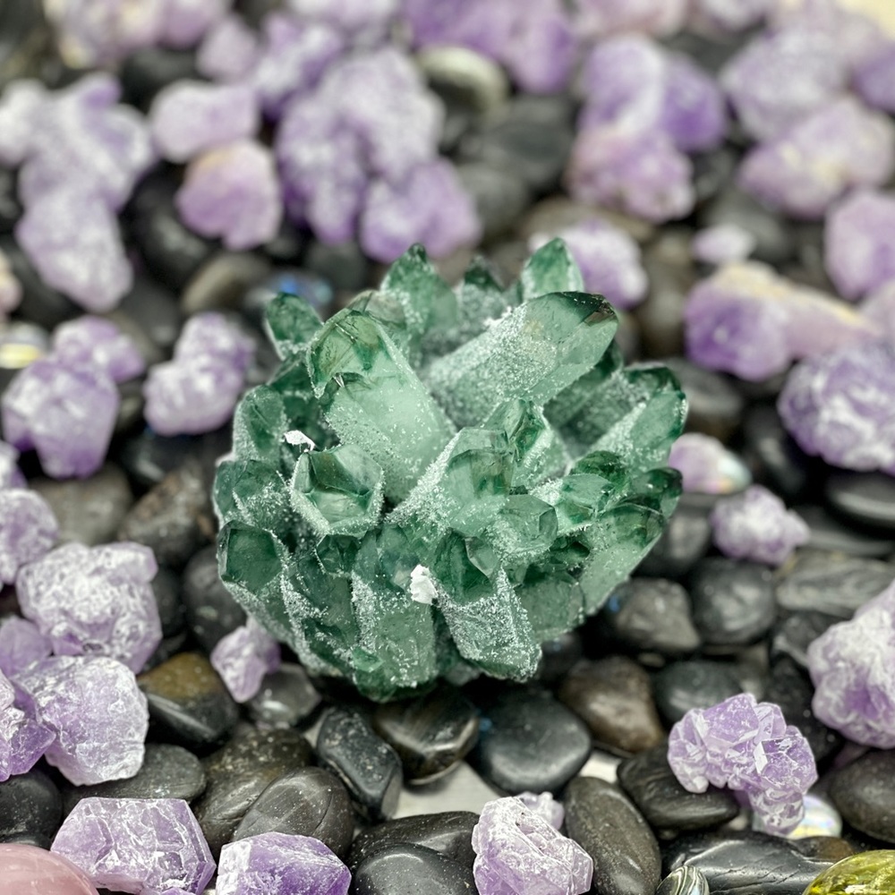 Green colored crystal cluster